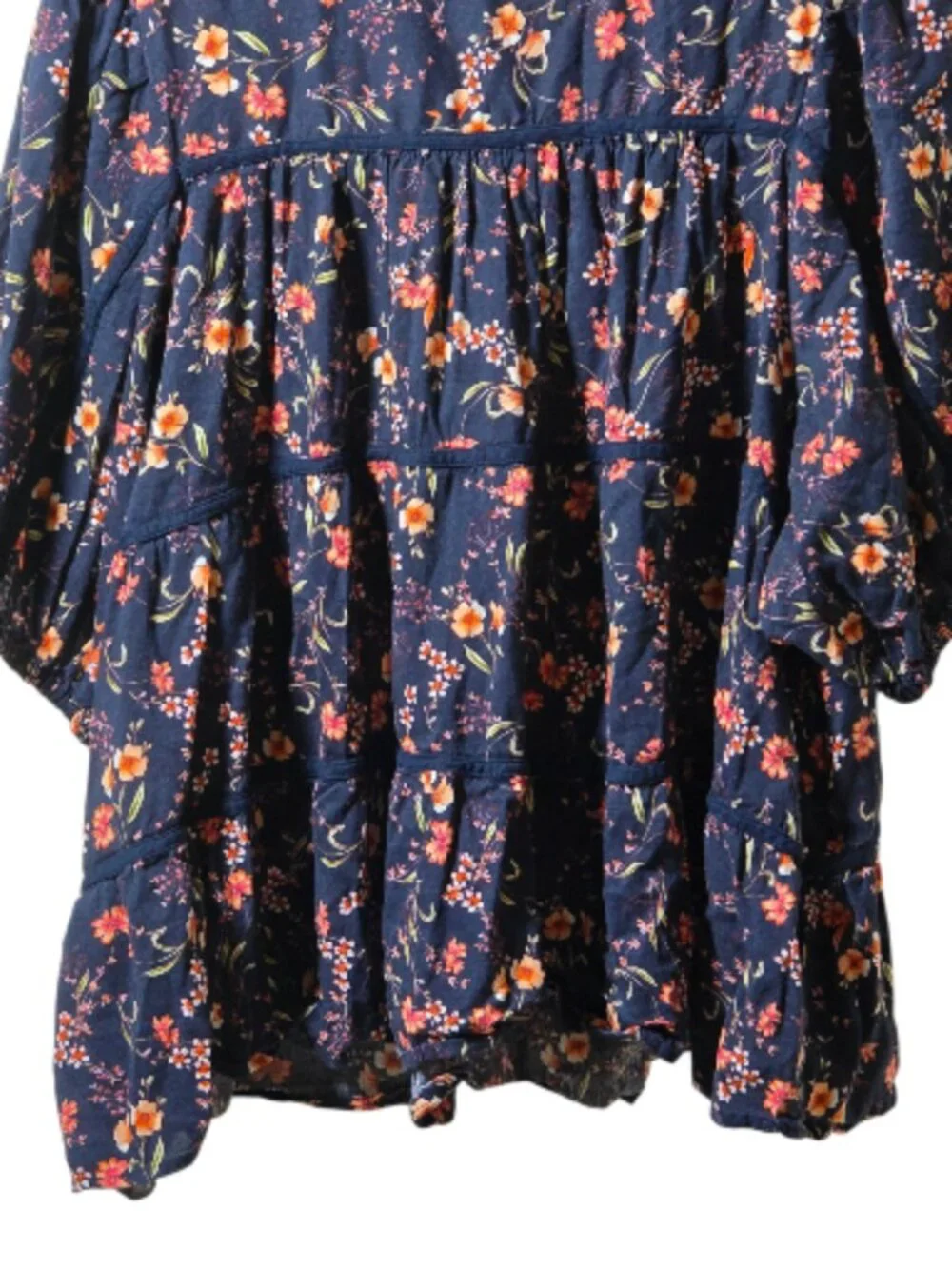 Old Navy XXL Navy Floral Boho Peasant Blouse Cotton Rayon Puff Sleeve Top